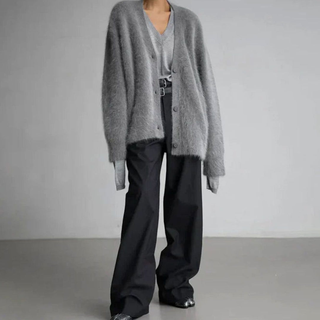 Women's Jumper Fluffy V-Neck Button-Front Oversized Cardigan
