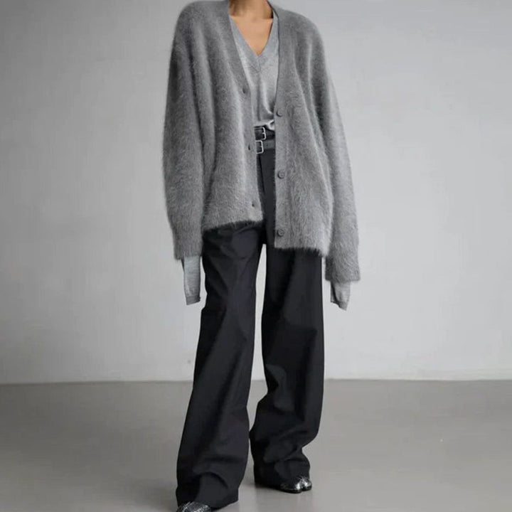 Women's Jumper Fluffy V-Neck Button-Front Oversized Cardigan