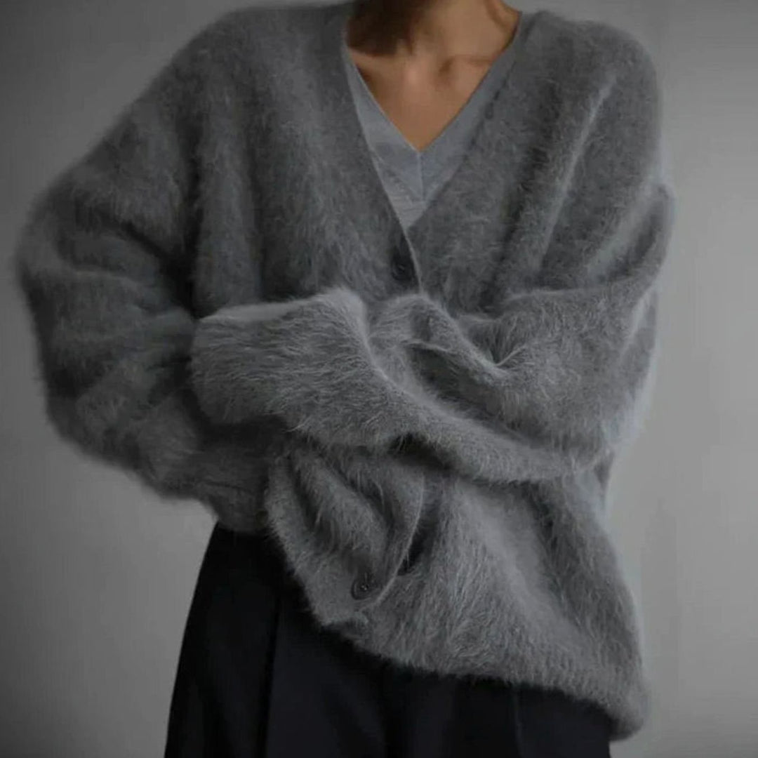 Women's Jumper Fluffy V-Neck Button-Front Oversized Cardigan