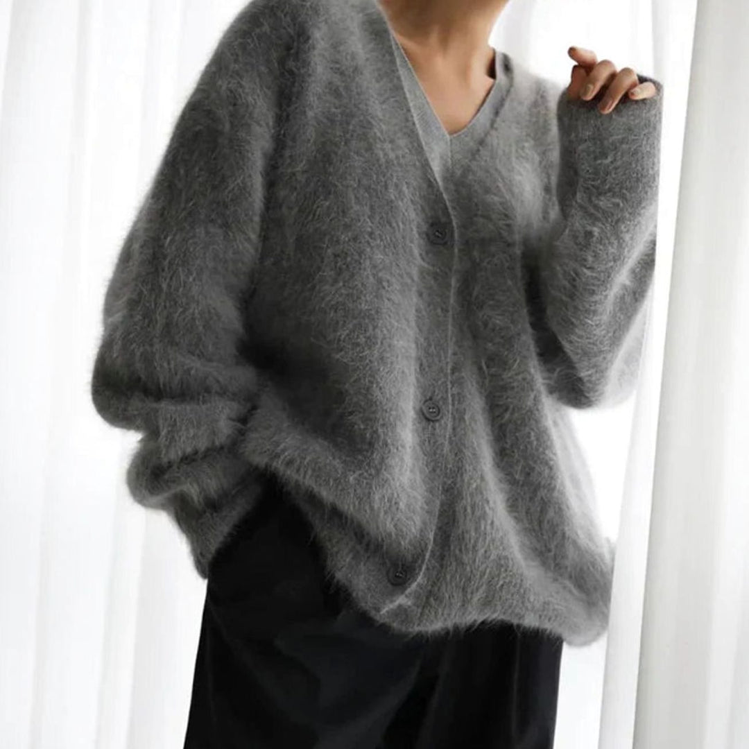 Women's Jumper Fluffy V-Neck Button-Front Oversized Cardigan