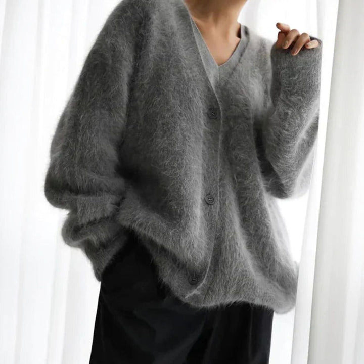 Women's Jumper Fluffy V-Neck Button-Front Oversized Cardigan