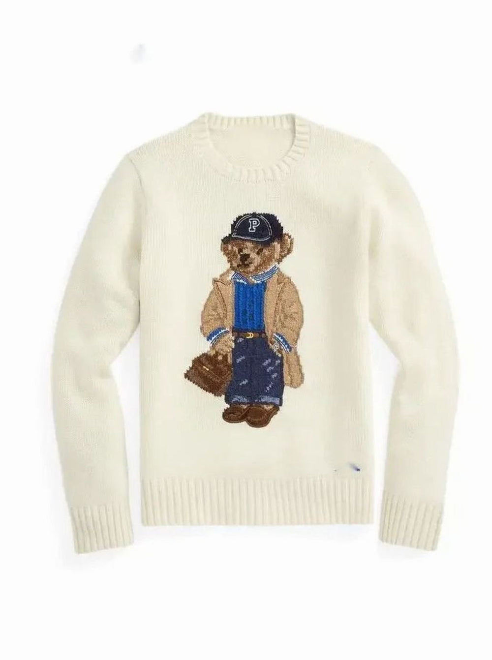 Women's Jumper Knit Bear Motif Crew-Neck Pullover Sweater
