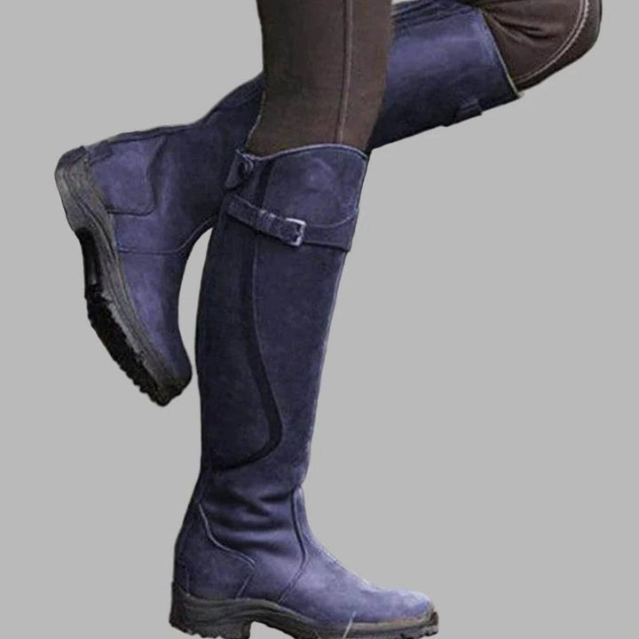 Women's Knee-High Orthopaedic Buckle Leather Boots - Blue