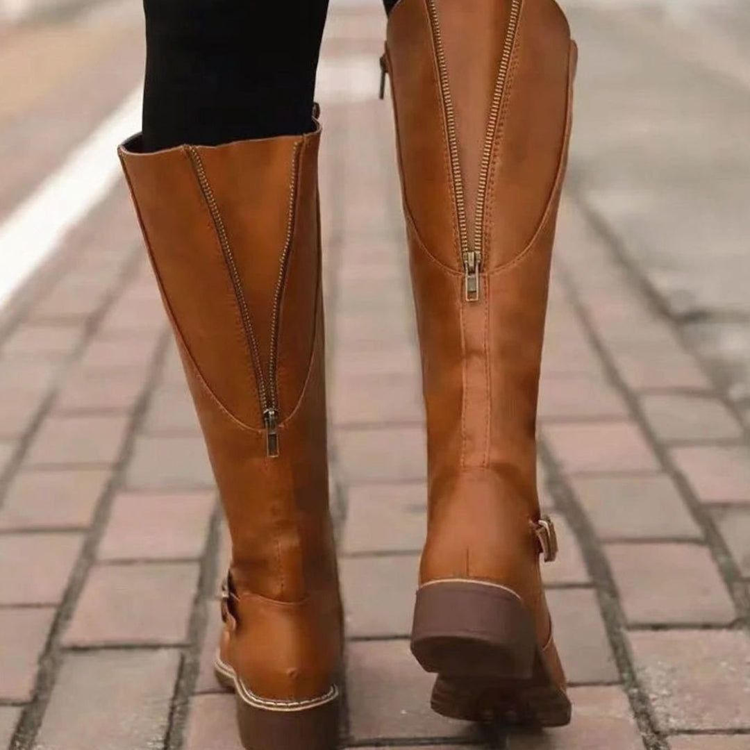 Women's Knee-High Orthopedic Buckle Leather Boots