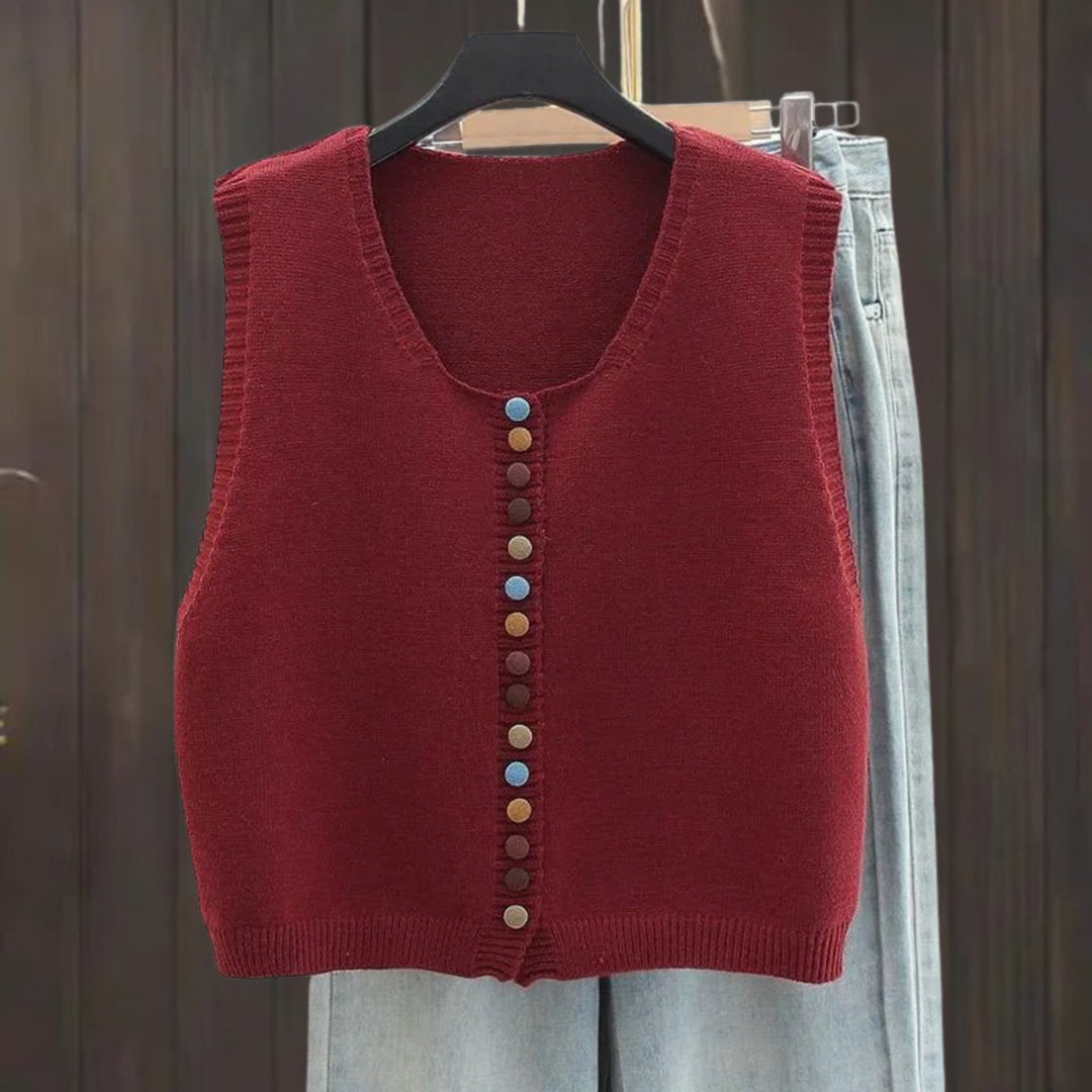 Women's Knit Button-Front Sleeveless Vest Cropped Cardigan