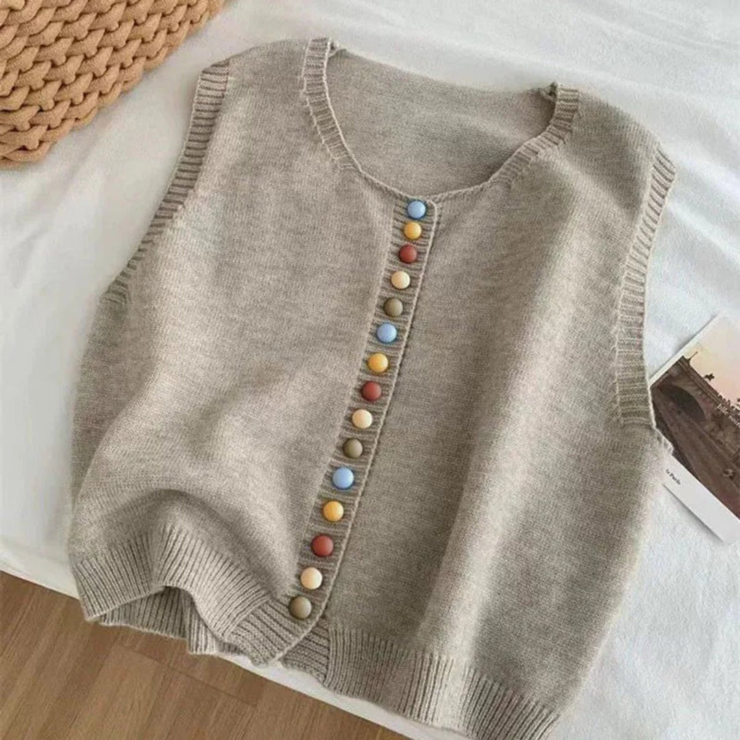 Women's Knit Button-Front Sleeveless Vest Cropped Cardigan - Apricot