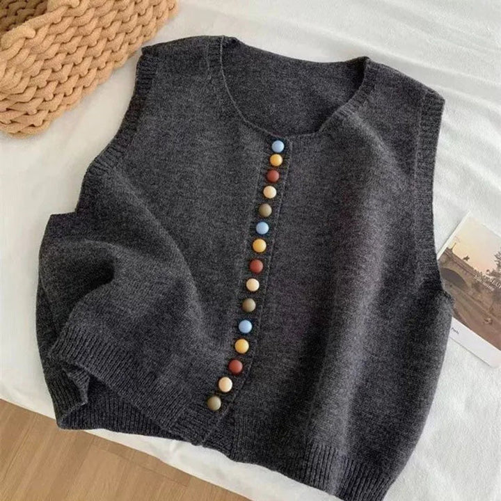 Women's Knit Button-Front Sleeveless Vest Cropped Cardigan - Grey