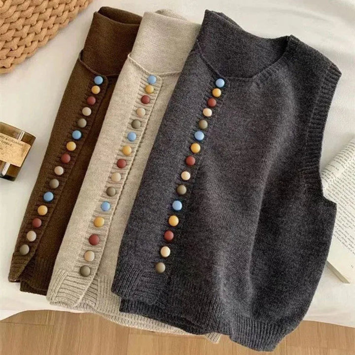 Women's Knit Button-Front Sleeveless Vest Cropped Cardigan