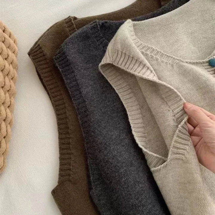 Women's Knit Button-Front Sleeveless Vest Cropped Cardigan