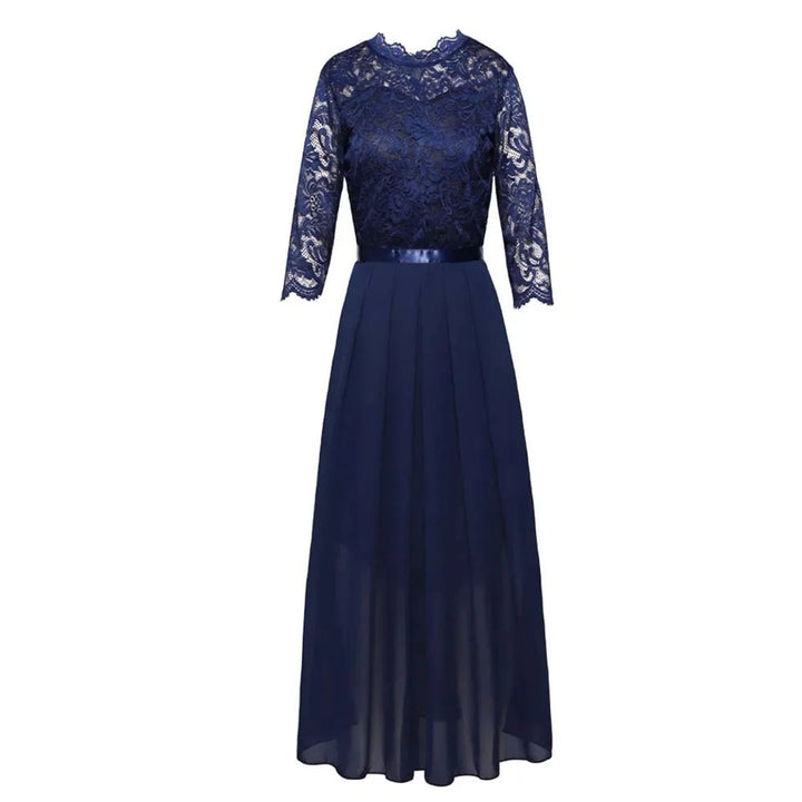 Women's Lace Bodice Quarter-Sleeve Pleated Formal Dresses Maxi Gown