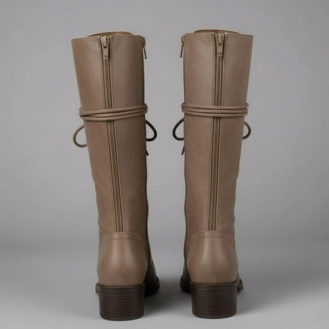 Women's Lace-Up Studded Block Heel Knee-High Boots