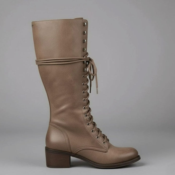 Women's Lace-Up Studded Block Heel Knee-High Boots