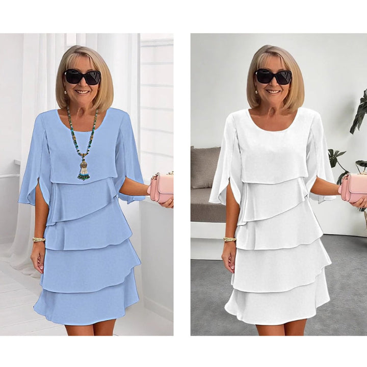 Women's Layered Ruffle-Sleeve Tiered Midi Dress
