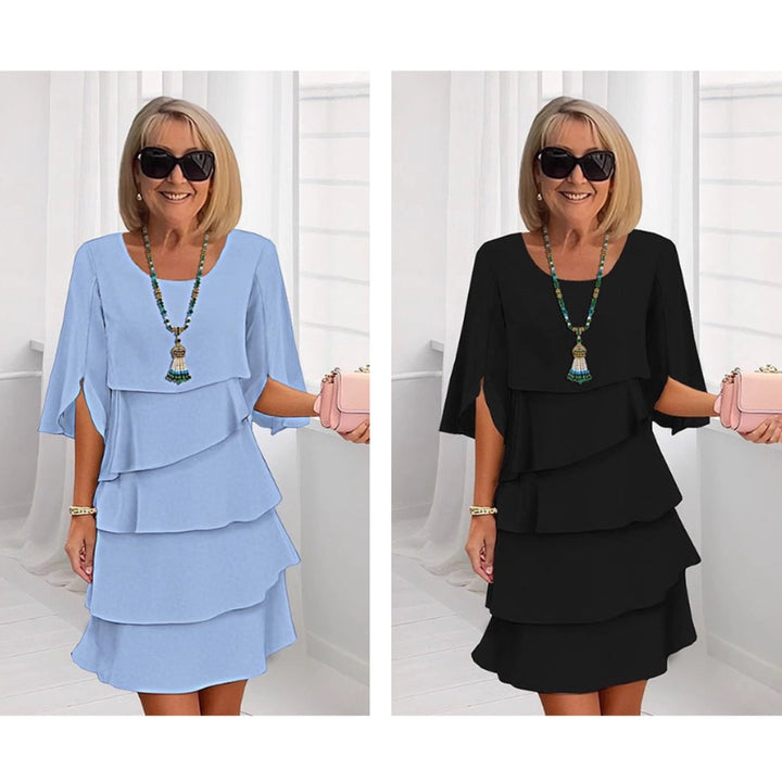 Women's Layered Ruffle-Sleeve Tiered Midi Dress
