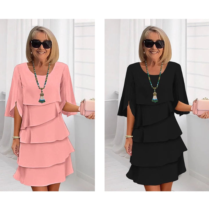 Women's Layered Ruffle-Sleeve Tiered Midi Dress