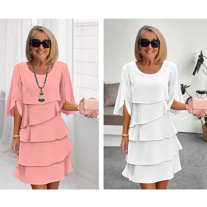 Women's Layered Ruffle-Sleeve Tiered Midi Dress