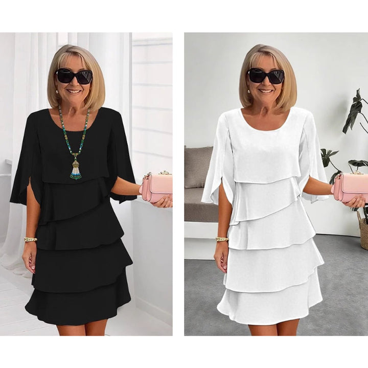 Women's Layered Ruffle-Sleeve Tiered Midi Dress
