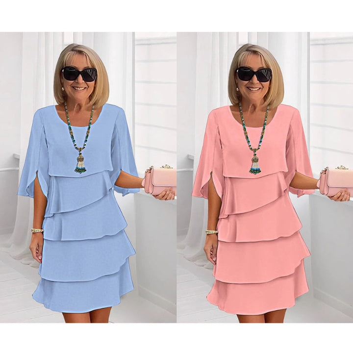 Women's Layered Ruffle-Sleeve Tiered Midi Dress