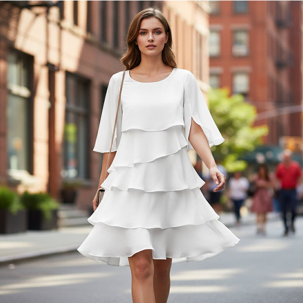 Women's Layered Ruffle-Sleeve Tiered Midi Dress