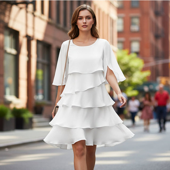 Women's Layered Ruffle-Sleeve Tiered Midi Dress
