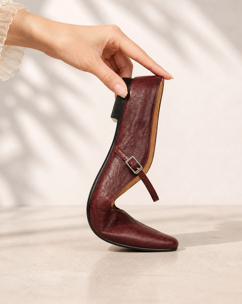 Women's Leather Pointed-Toe Mary Jane Slip-On Mules