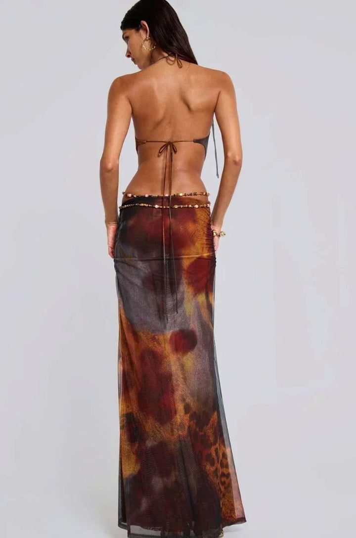 Women's Leopard Print Deep V-Neck Cut-Out Maxi Dress