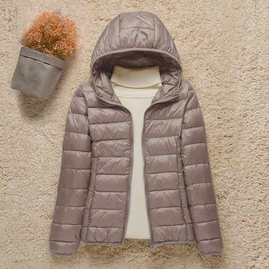 Women's Lightweight Hooded Quilted Jacket Puffer Coat - Taupe