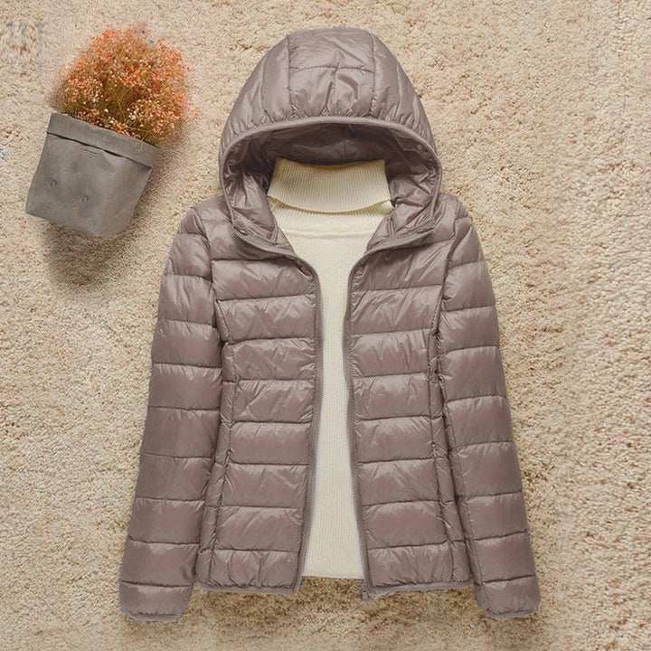 Women's Lightweight Hooded Quilted Jacket Puffer Coat - Taupe
