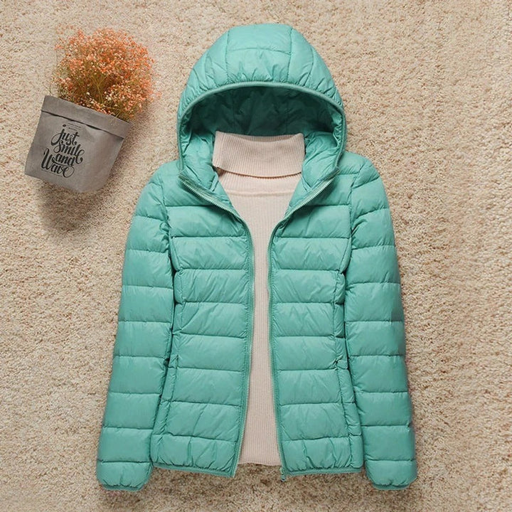 Women's Lightweight Hooded Quilted Jacket Puffer Coat - Turquoise