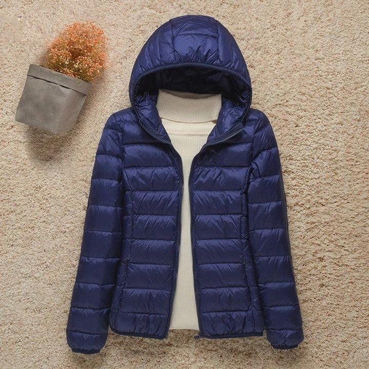 Women's Lightweight Hooded Quilted Jacket Puffer Coat - Navy Blue