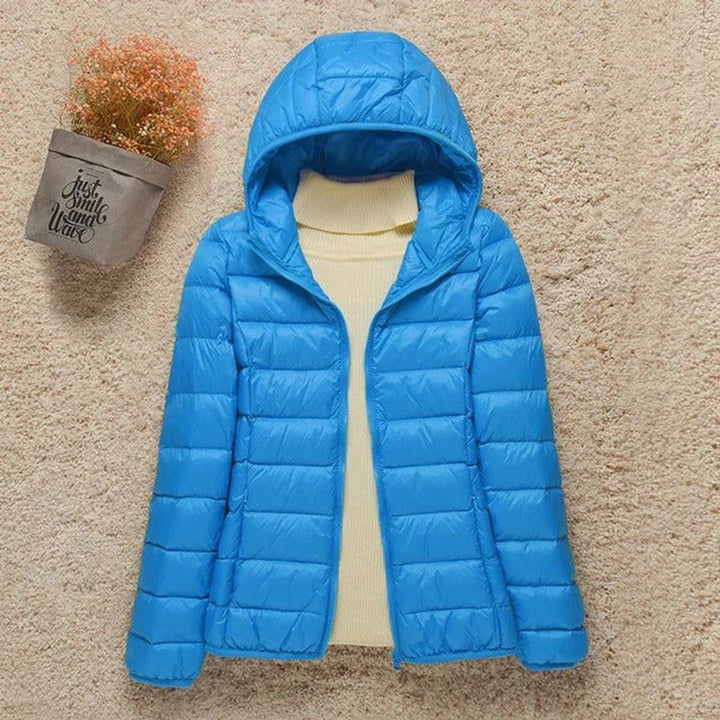 Women's Lightweight Hooded Quilted Jacket Puffer Coat - Light Blue