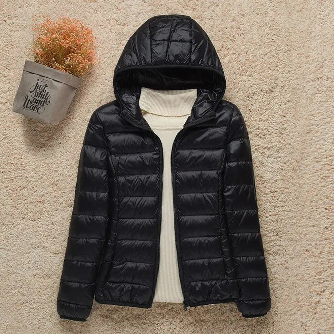 Women's Lightweight Hooded Quilted Jacket Puffer Coat - Black