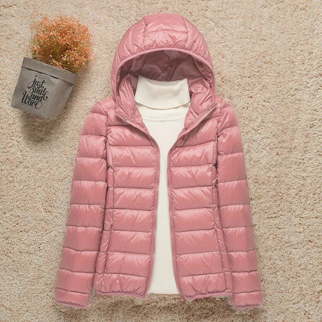 Women's Lightweight Hooded Quilted Jacket Puffer Coat - Pink