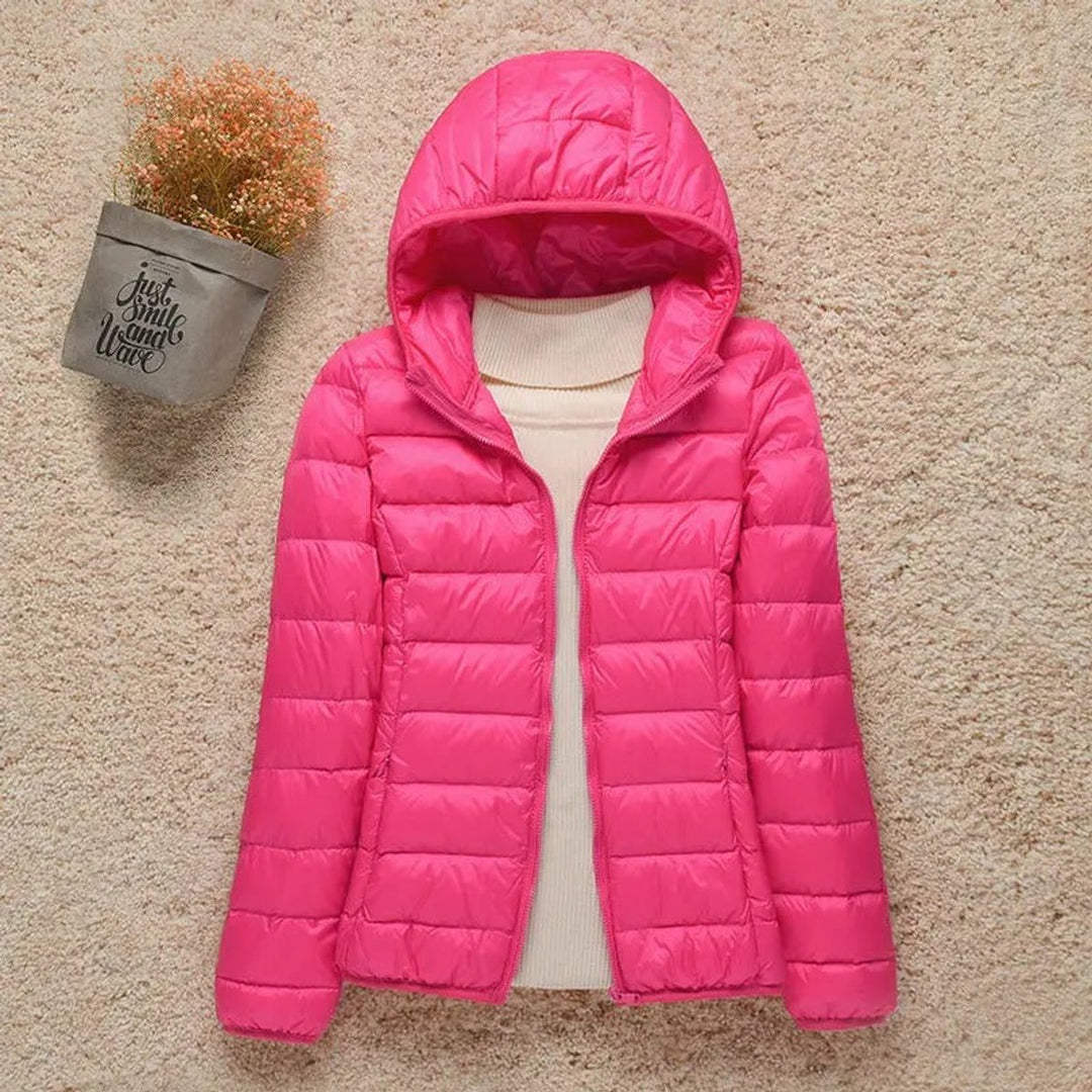 Women's Lightweight Hooded Quilted Jacket Puffer Coat - Fuchsia