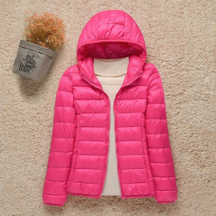 Women's Lightweight Hooded Quilted Jacket Puffer Coat - Fuchsia