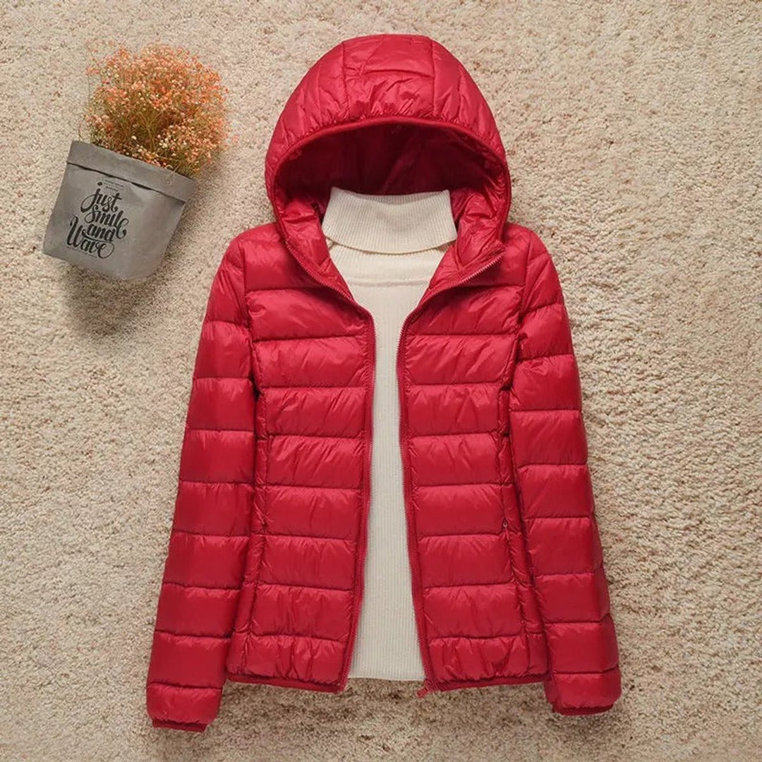 Women's Lightweight Hooded Quilted Jacket Puffer Coat - Red