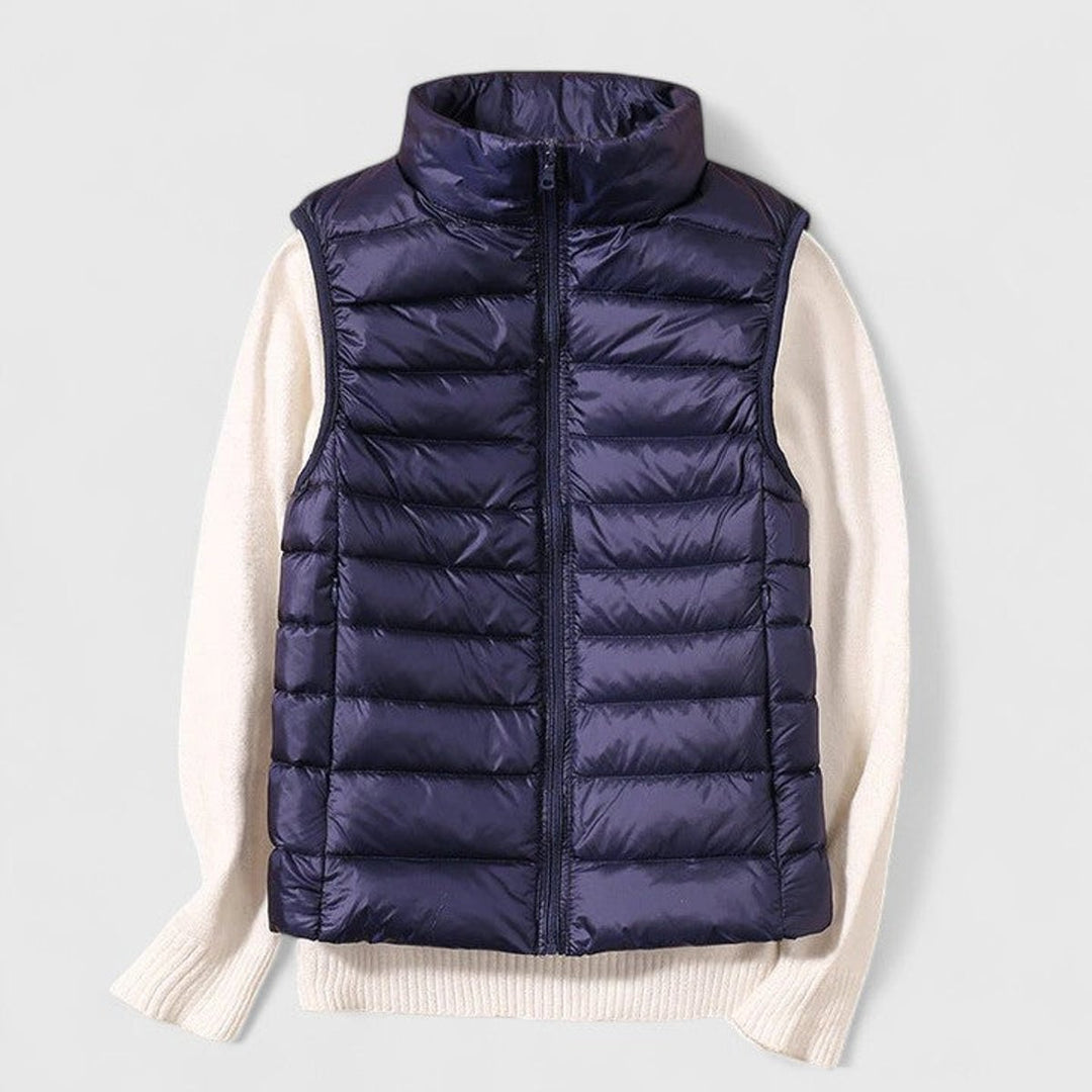 Women's Lightweight Quilted Puffer Vest Sleeveless Zip-Up Gilet - Navy Blue