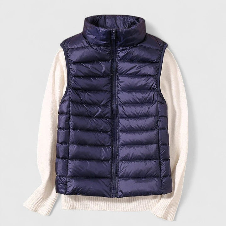 Women's Lightweight Quilted Puffer Vest Sleeveless Zip-Up Gilet - Navy Blue