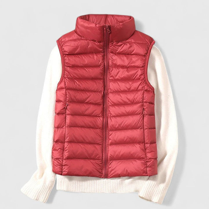 Women's Lightweight Quilted Puffer Vest Sleeveless Zip-Up Gilet - Red