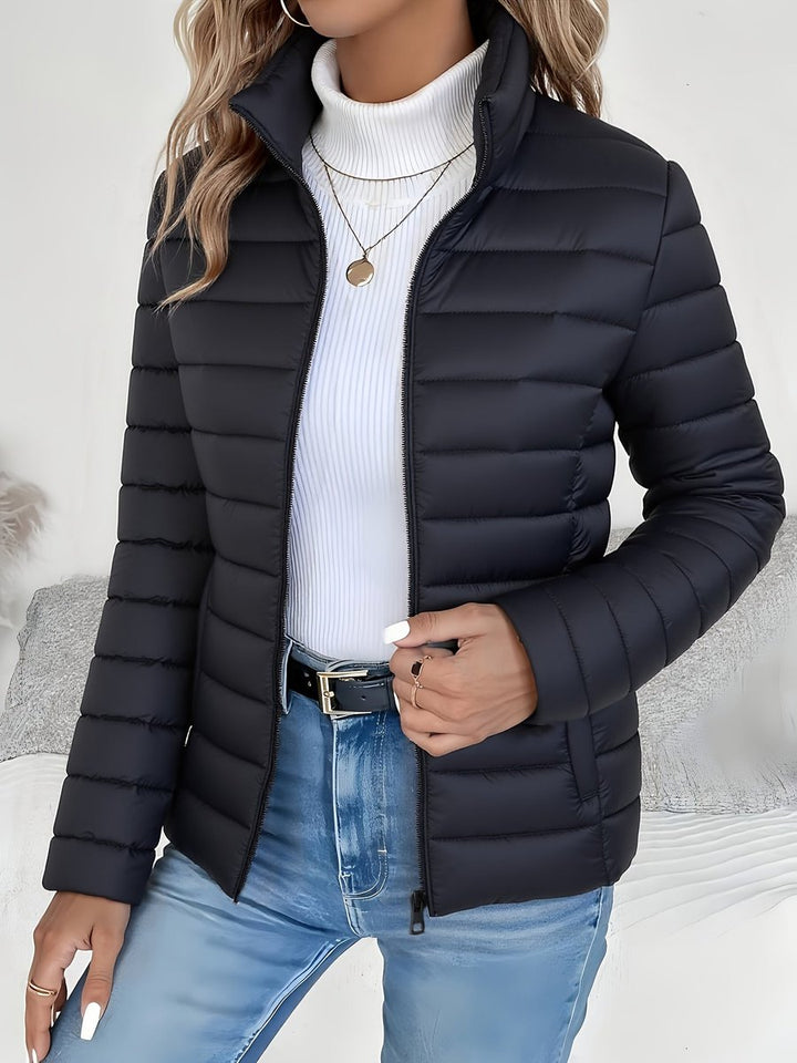 Women's Lightweight Quilted Zip-Up Puffer Coat Stand Collar - Black