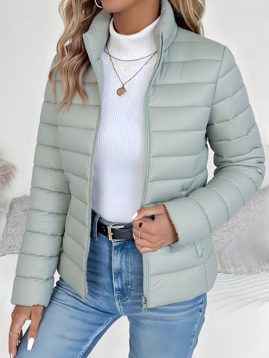 Women's Lightweight Quilted Zip-Up Puffer Coat Stand Collar - Light Green