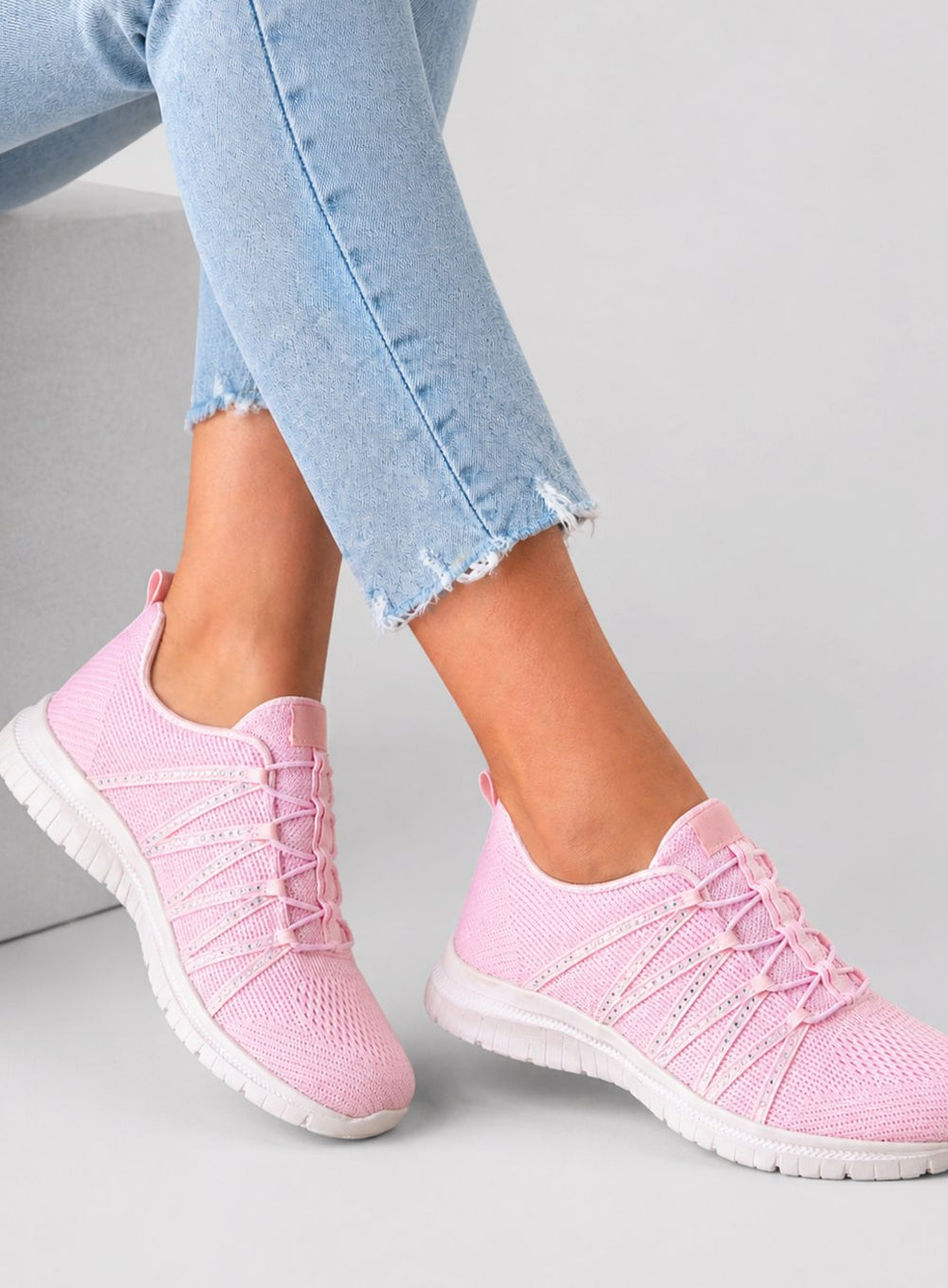 Women's Lightweight Slip-On Knit Sneakers Sparkle Walking Boots