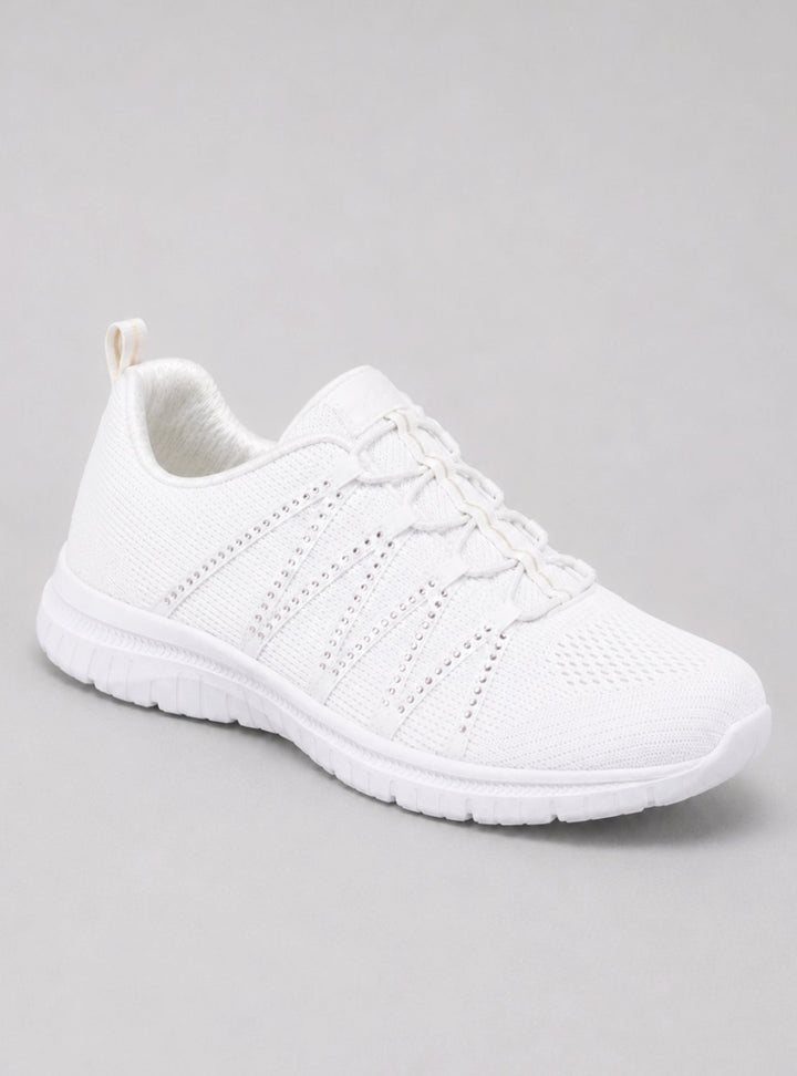 Women's Lightweight Slip-On Knit Sneakers Sparkle Walking Boots - White