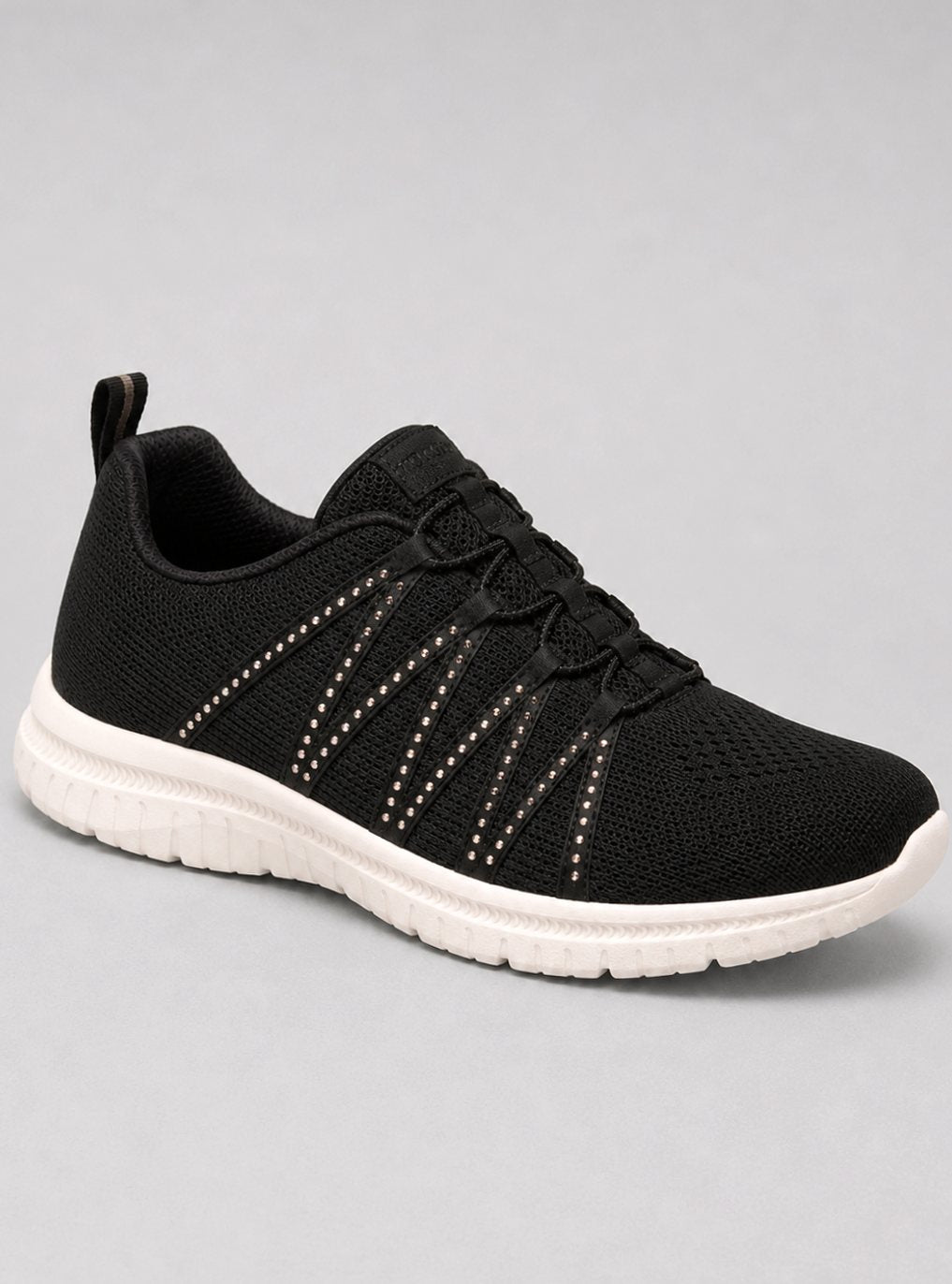Women's Lightweight Slip-On Knit Sneakers Sparkle Walking Boots - Black