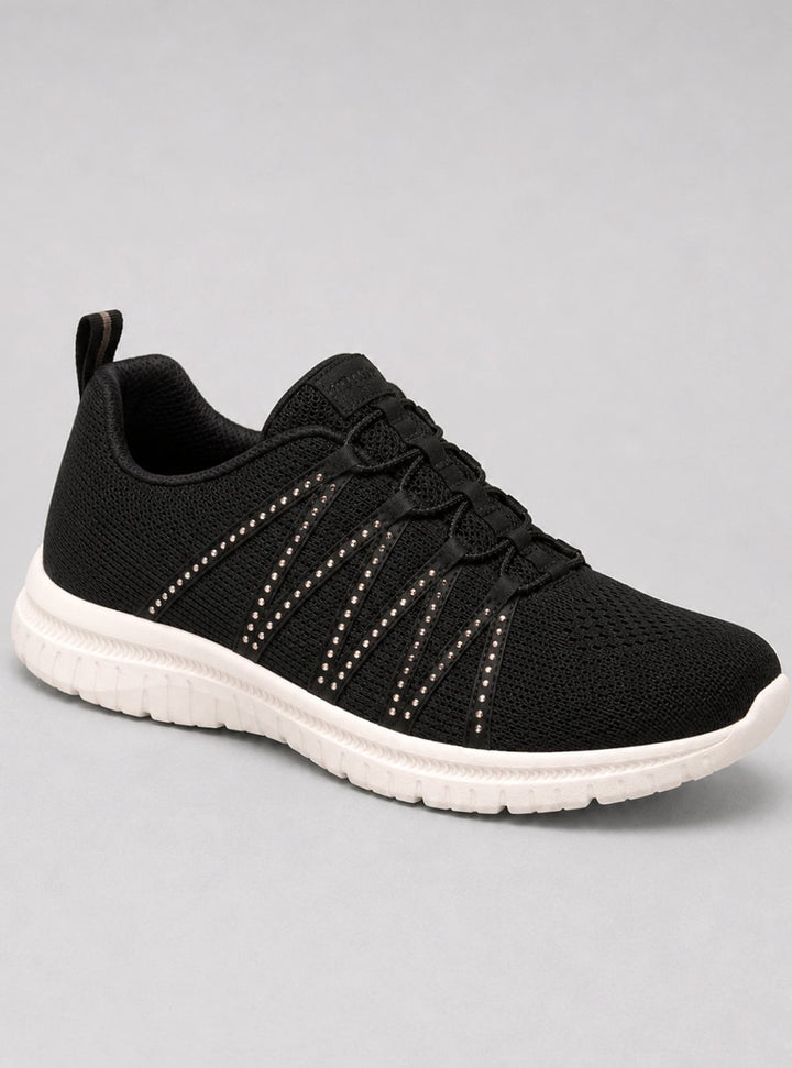 Women's Lightweight Slip-On Knit Sneakers Sparkle Walking Boots - Black