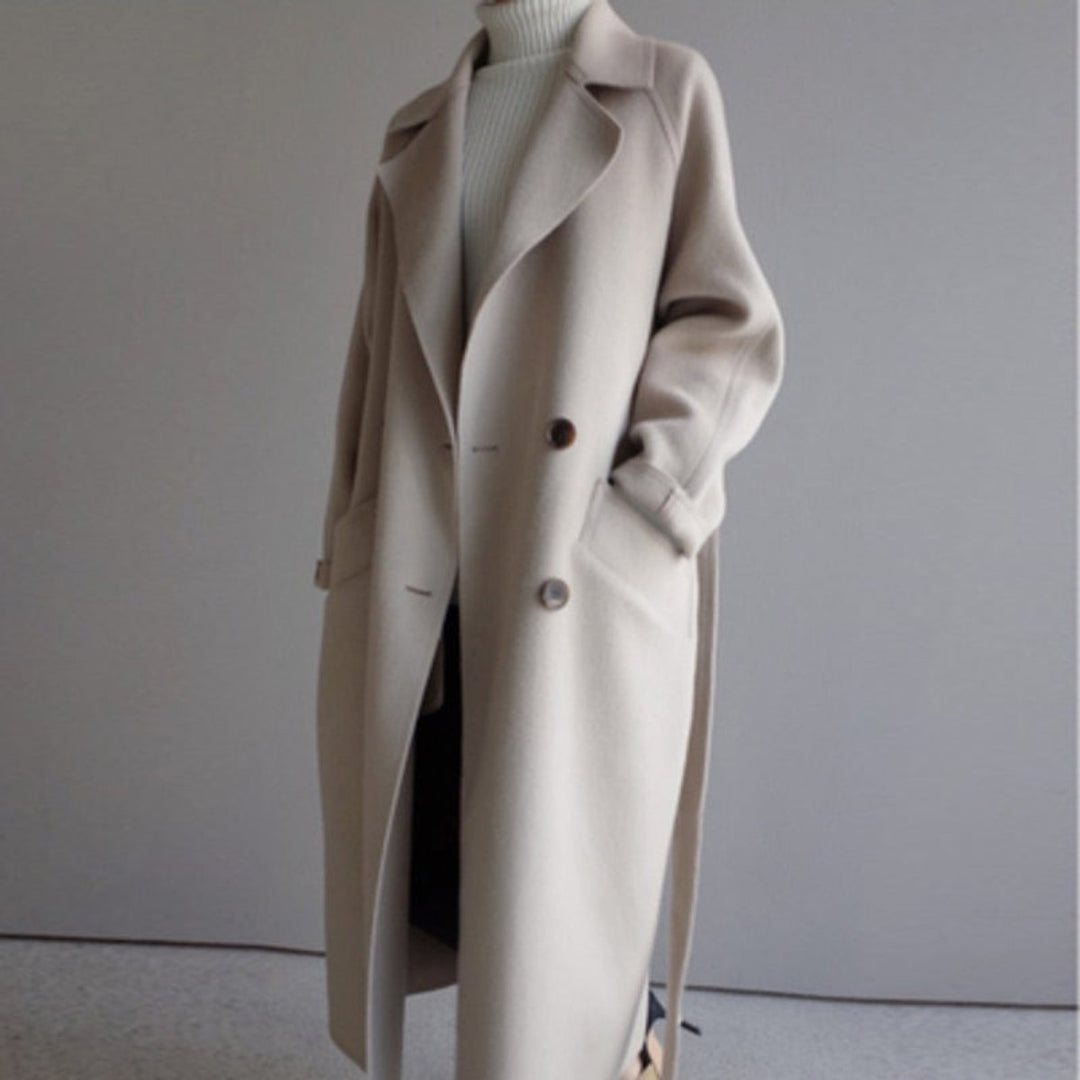 Women's Long Double-Breasted Cashmere Blend Coat - Off White