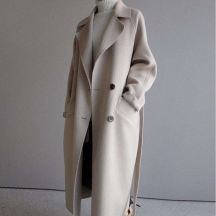 Women's Long Double-Breasted Cashmere Blend Coat - Off White