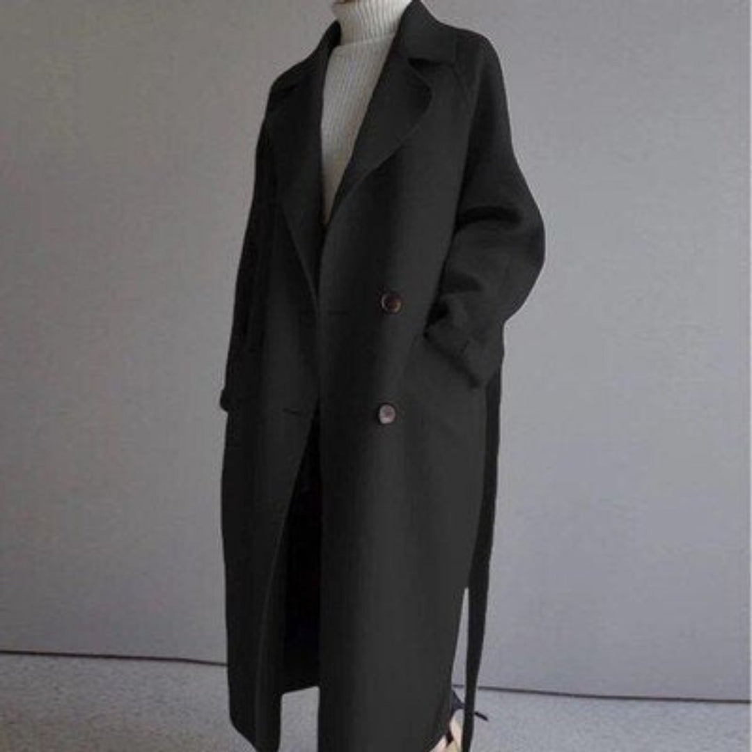 Women's Long Double-Breasted Cashmere Blend Coat - Black