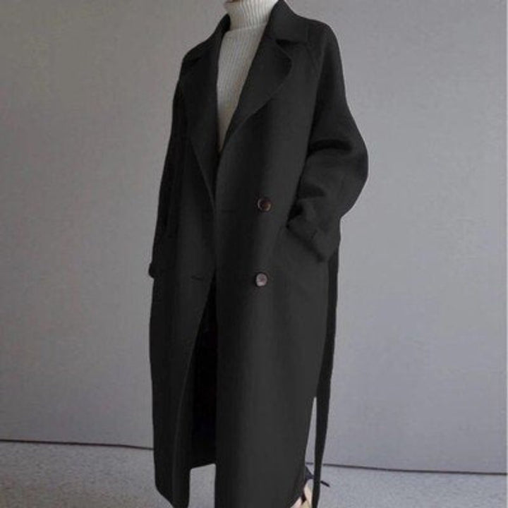 Women's Long Double-Breasted Cashmere Blend Coat - Black