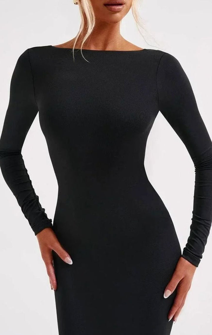 Women's Long Sleeve Backless Maxi Dress Ruched Bodycon